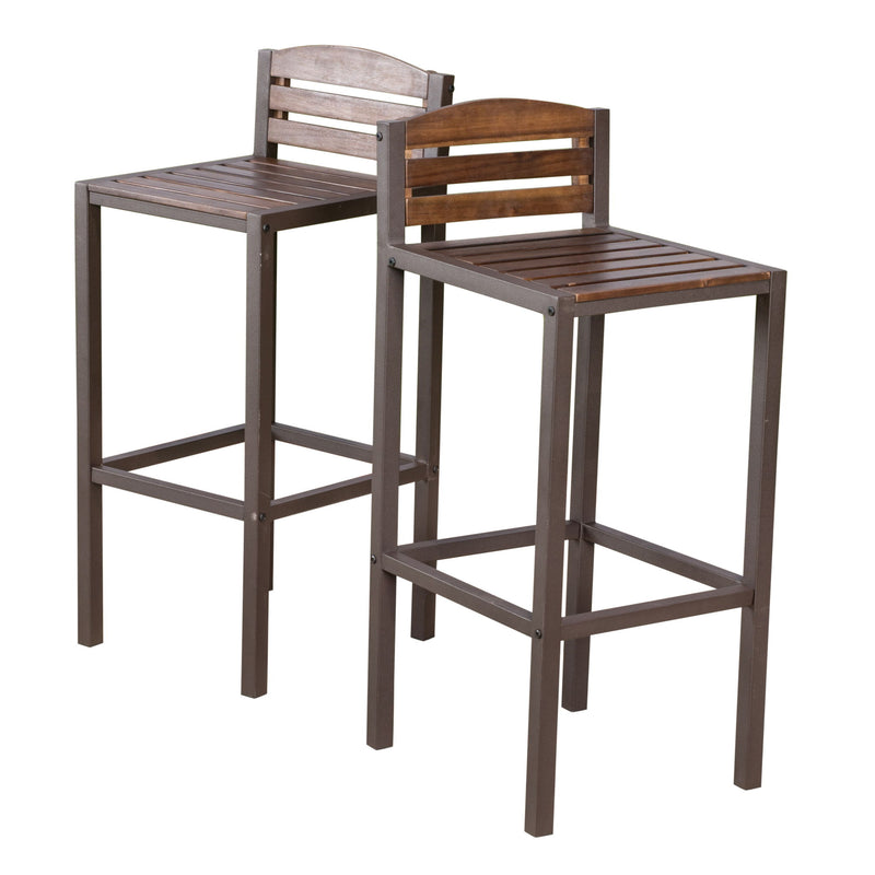 Outdoor Barstool With Slat Panel Design (Set of 2) - Dark Brown